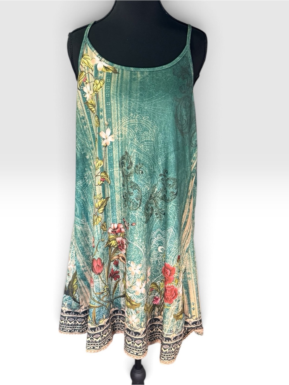 Ekouaer Teal Floral Paisley Racerback Sleep Dress Nightgown L NWT